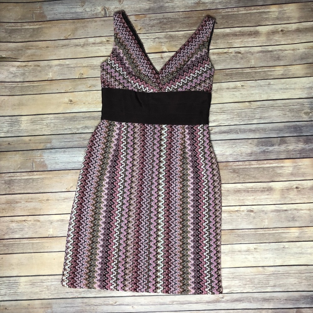 Kay Unger Pink Knitted Brown Sash Dress Sheath
